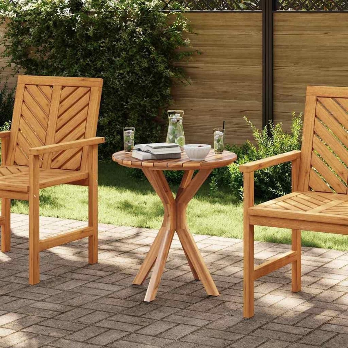 Ronde bijzettafel - Tuinmeubel tafel - Buiten genieten - Massief teakhout - 70 x 70 x 75 cm - Houtkleur