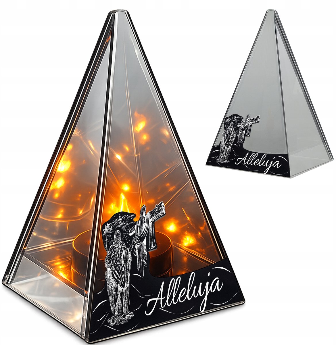 Merkloze LED Graf Lampion Piramide 20cm met Vlam Effect