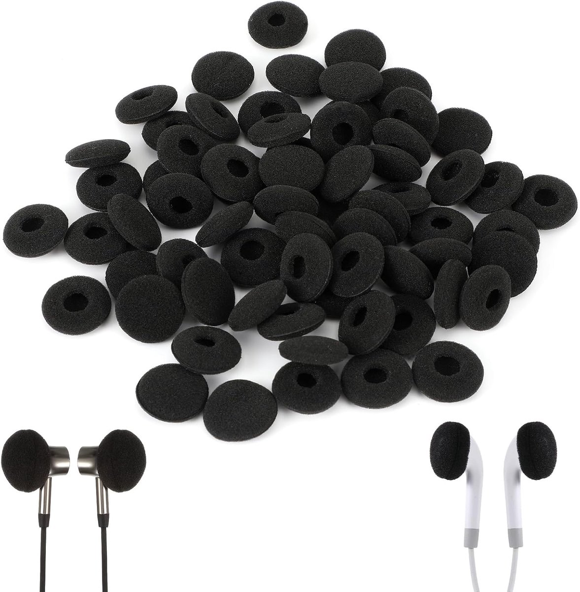 60 stuks schuimrubberen oordopjes - oorkussens - vervangende oorkussens - vervangende spons-afdekkingen voor oordopjes - zachte oorpads - afdekkingen - 18 mm (zwart)