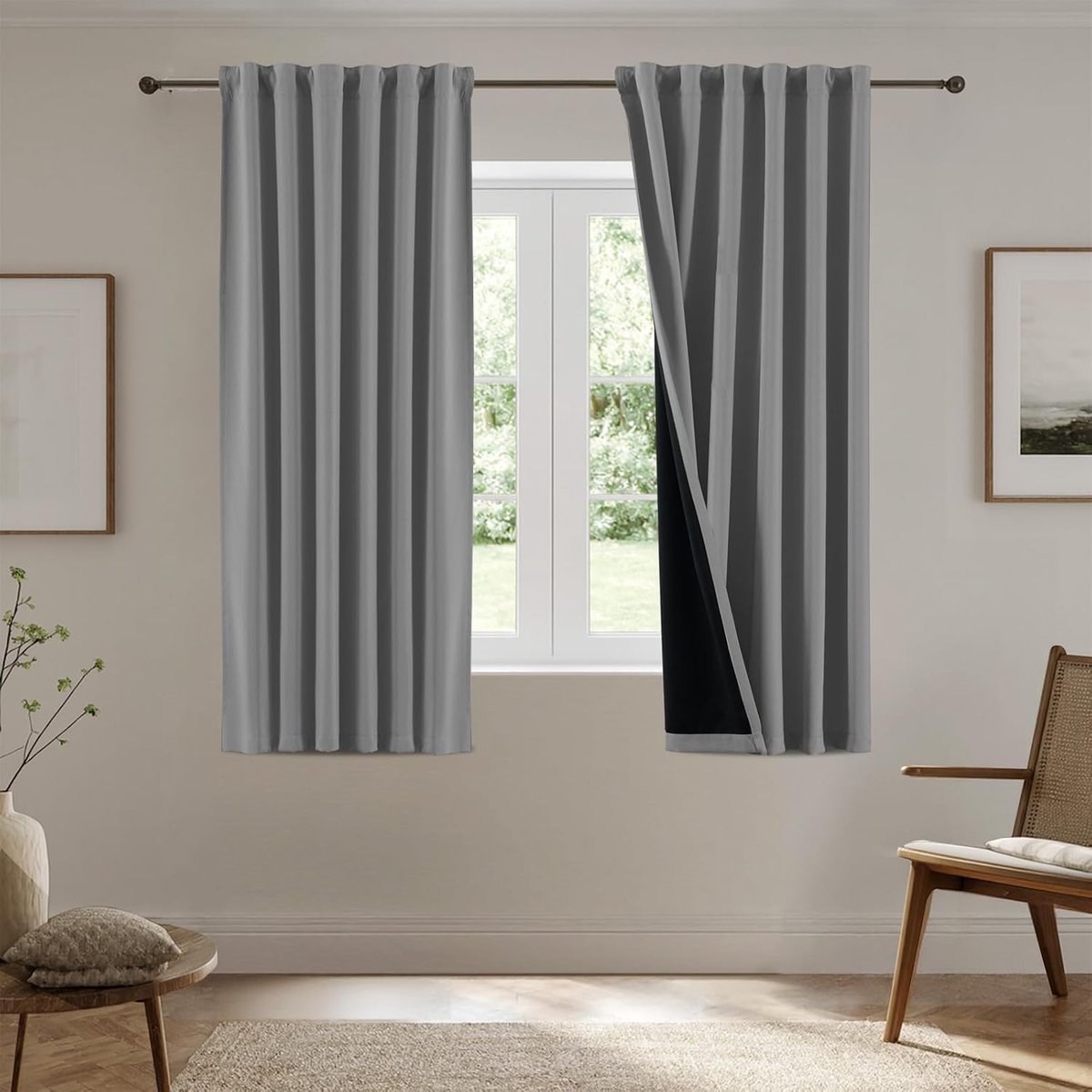 Thermogordijn gordijnen set van 2 - 145 x 140 cm (h x b) - gordijnen ondoorzichtig - duifgrijs