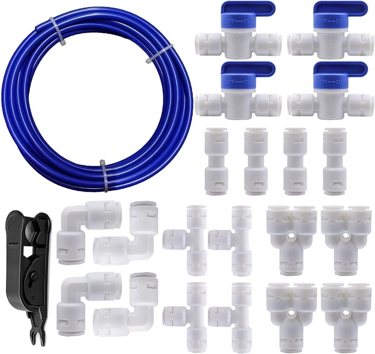 Watertoevoerslang Aansluitset - Blauw - 1/4 inch - Hoogwaardige Slang met Snelaansluiting - Voor Koelkasten en Waterfilters