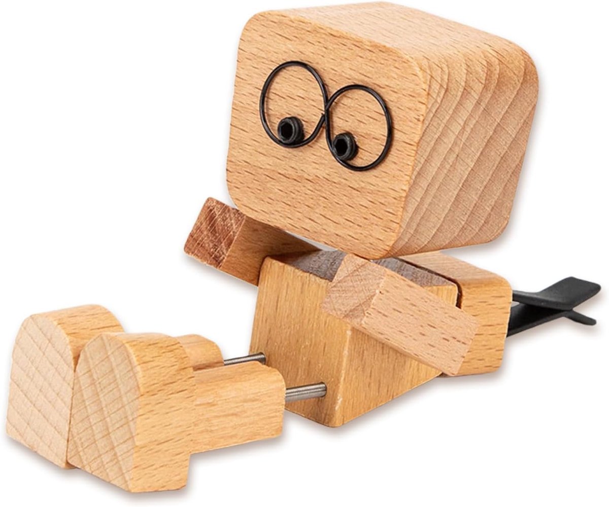 Figuur met wiebelige benen, handgemaakt schommelend dashboardornament voor auto & grappige houten decoratie voor thuis en kantoor (natuurlijk hout)