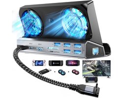 13-in-1 dockingstation voor Valve Steam Deck/OLED/ROG Ally/Legion go/MSI Claw Type C dockingstation met twee koelventilatoren, HD2.0/4K @60Hz, 1000M Gigabit Ethernet, SD/TF,5 USB A, PD 100 W