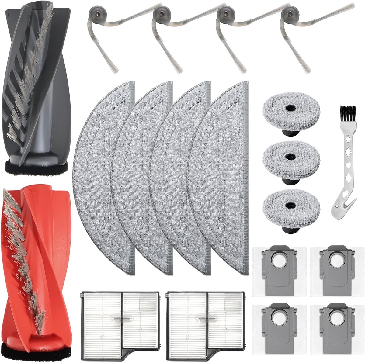Accessoires voor Roborock Saros 10 robotstofzuiger, reserveonderdelen, rolborstel, 4 dweilpads, 3 randwissers, 4 stofzakken, 2 filters, 4 zijborstels