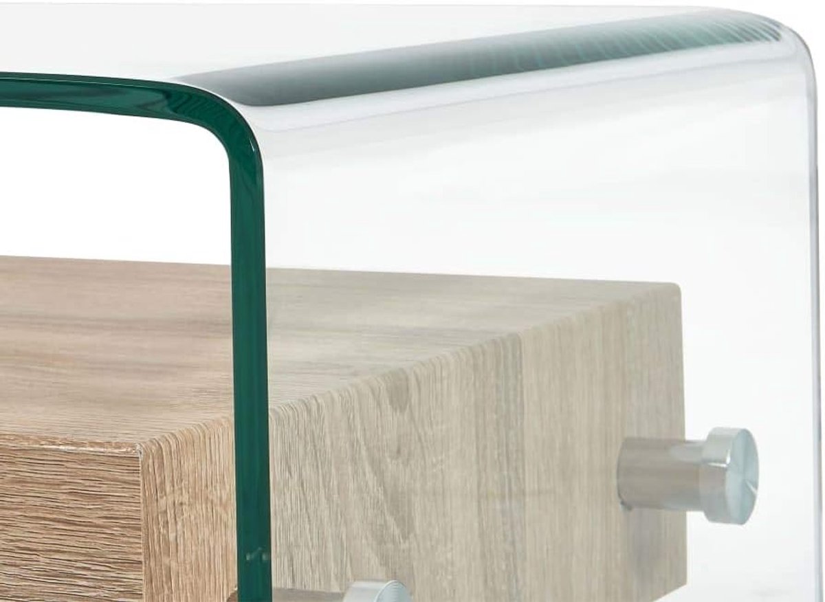 98x45x31 Cm Salontafel van Gehard Glas, Helder Glazen Blad met Plank en Lade, Minimalistische Stijl voor Boeken, Tijdschriften en Kleine Voorwerpen, Sterke en Duurzame Glazen