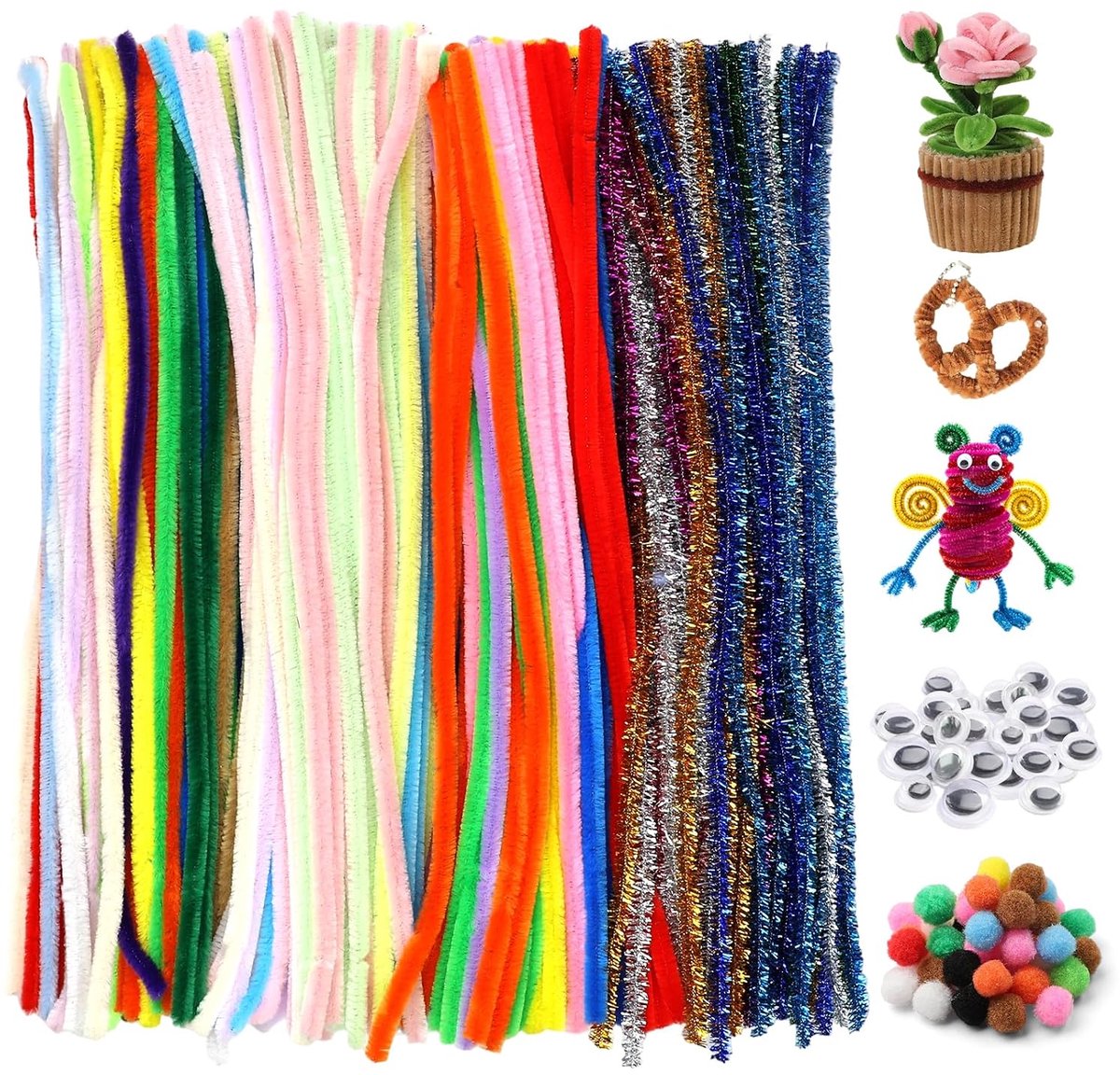 400 stuks pijpenragers, 47 kleuren chenilledraad, bonte pijpenragers, macaronkleur, pijpenreinigerset voor doe-het-zelf knutselen en decoraties