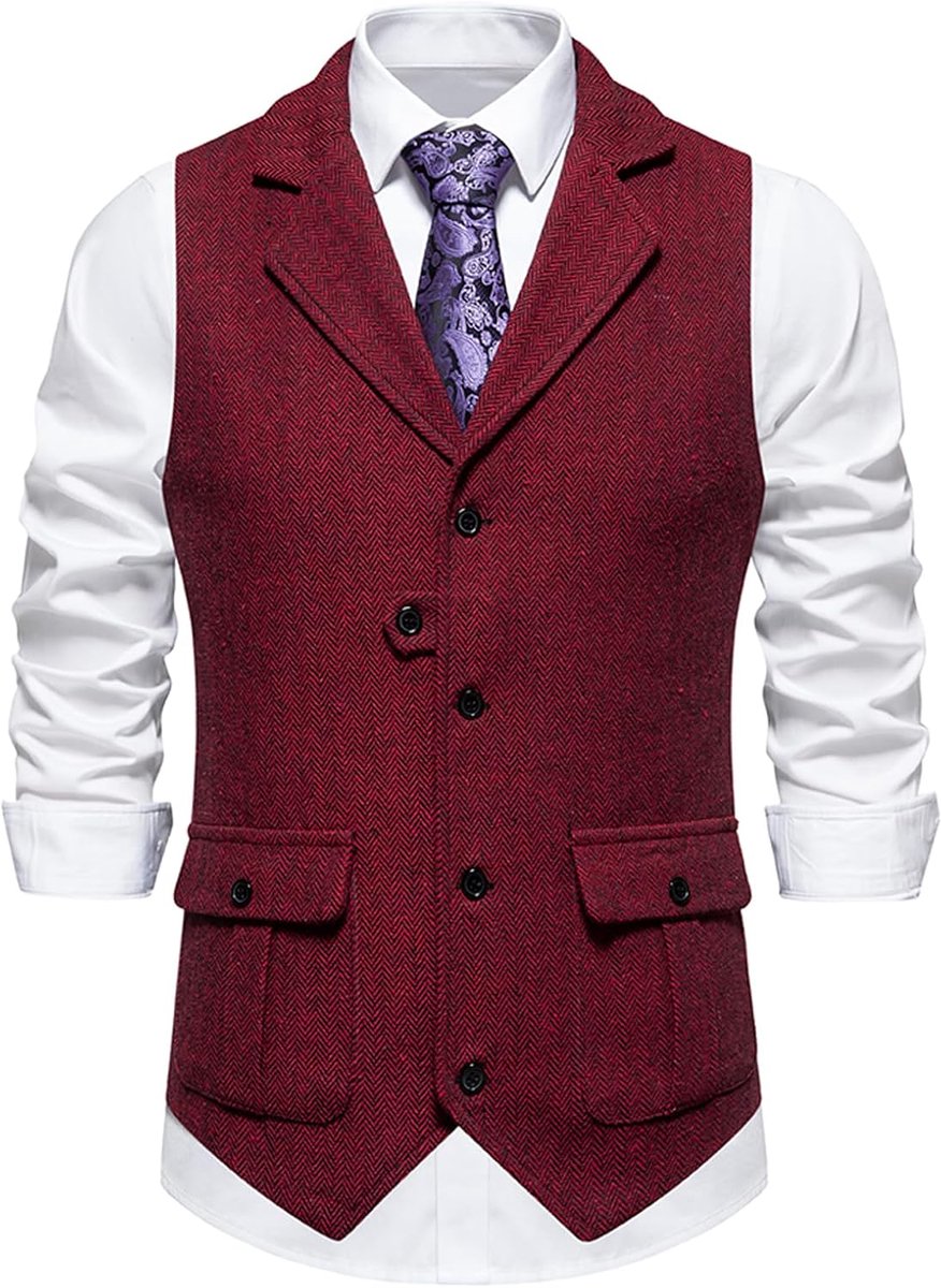 Herenvest, formeel, mouwloos, V-hals, tweed, vest, zakelijk, casual, pak, vest met zak
