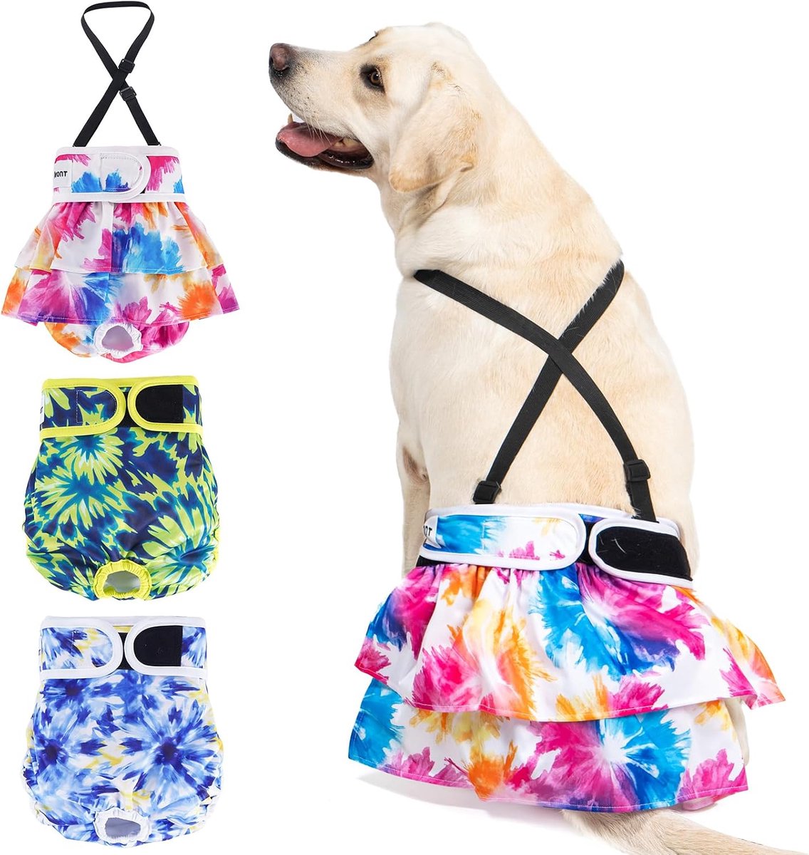 Luiers met riem (luiers die niet vallen), broekje voor hond, vrouwelijk, hoge warmte, XL roze/blauw/groen