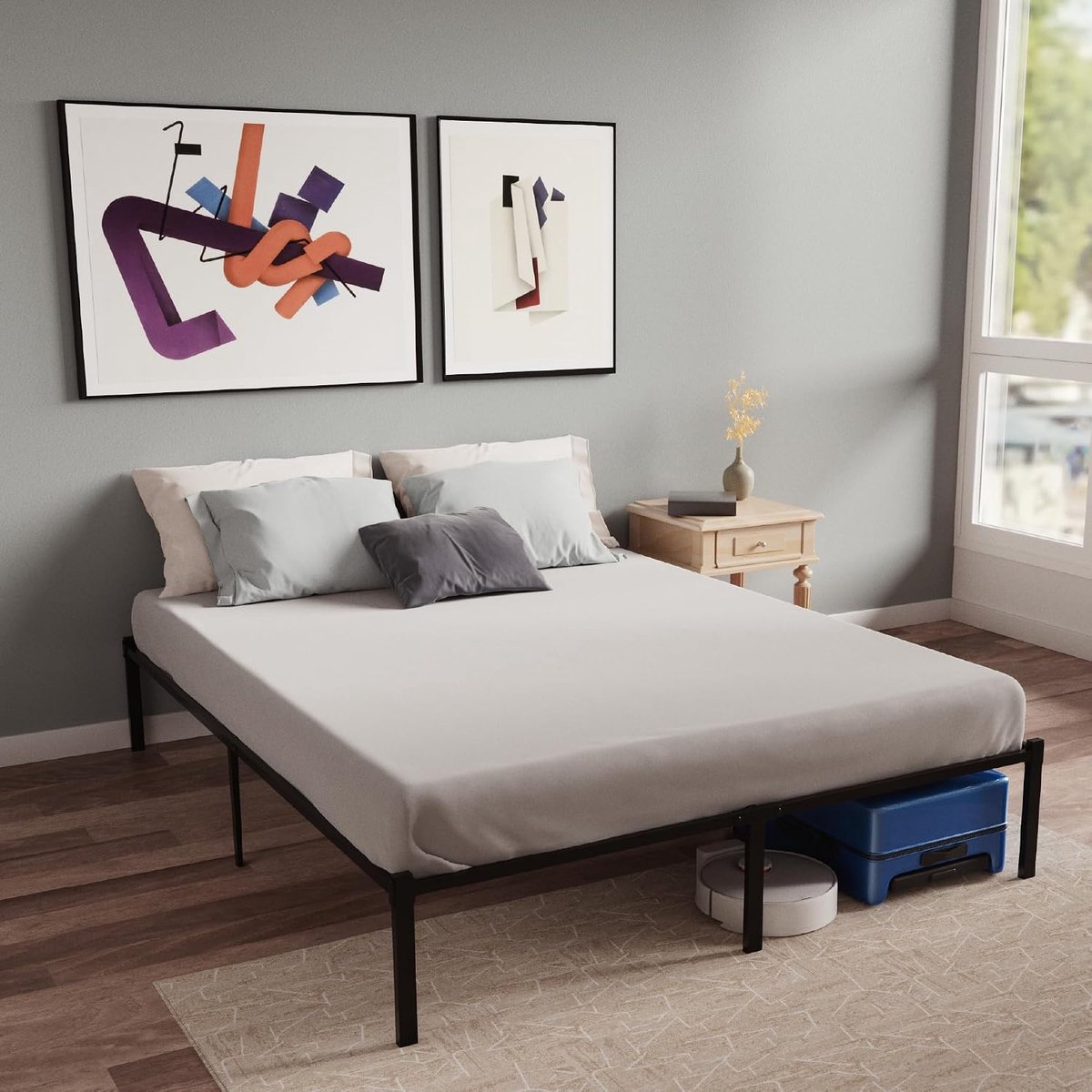 Bed 140x200 met houten lattenbodem - 140x200 cm metalen bedframe en houten latten - met 6 poten - hoogte van 41 cm - eenvoudige montage