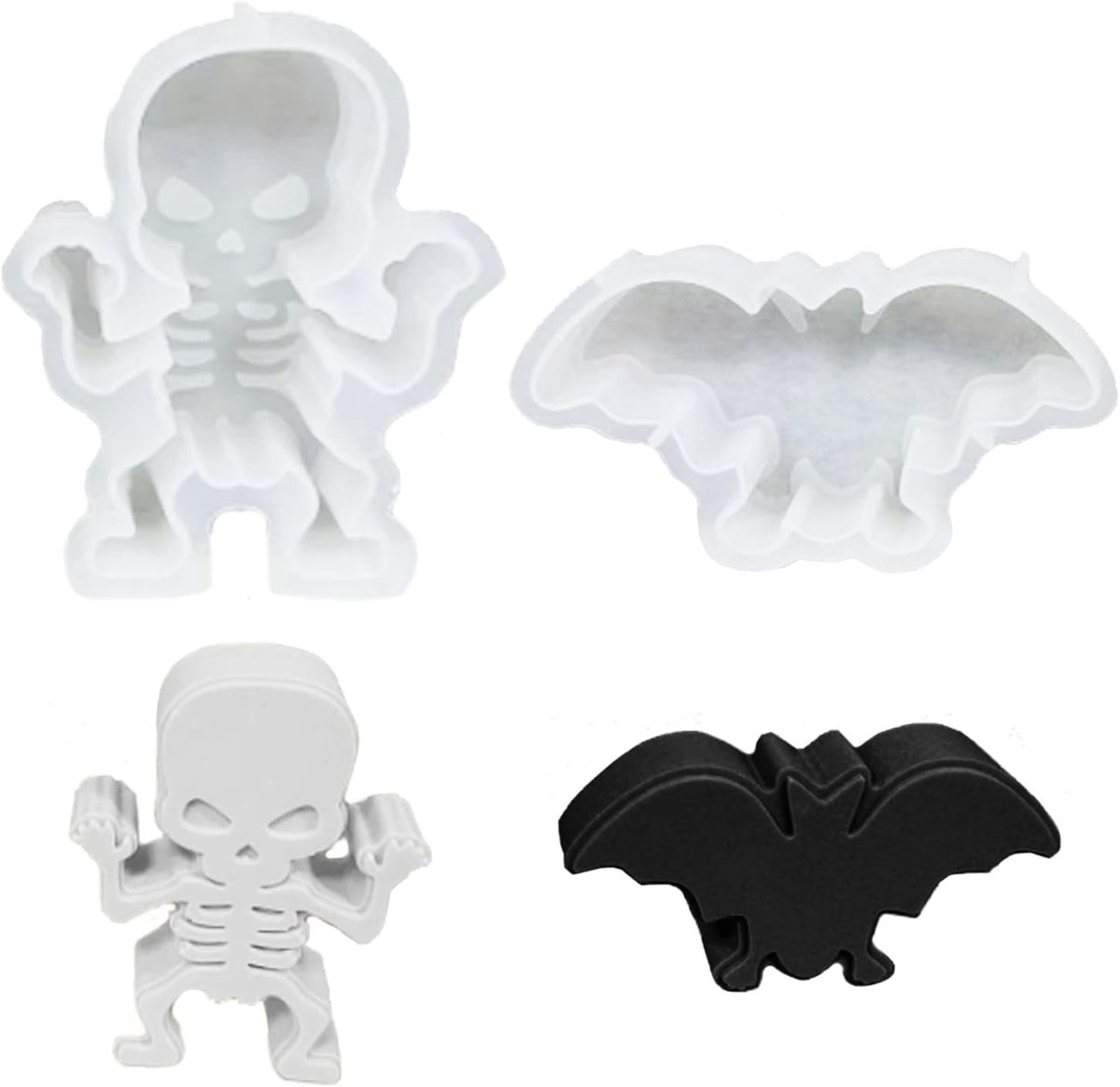 2 stuks siliconen vormen voor Halloween, chocoladevormen, Halloween vormen, Halloween siliconen vorm, geest, kaarsvormen, siliconen gietvormen Kerstmis (skelet + vleermuis)