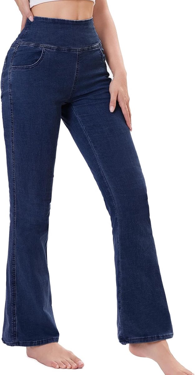 Jeans Dames, High Waist Flared Push Up Broek met Elastische Buikcontrole, Spijkerbroek voor Vrije Tijd en Kantoor