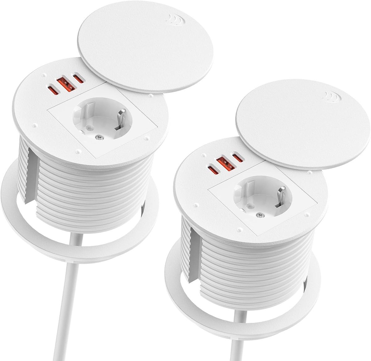 Inbouwstopcontact met USB-C PD35W & USB-A 30W, tafelstopcontact met afdekking, intrekbaar stopcontact met 3 USB, 1,8 m kabel, wit