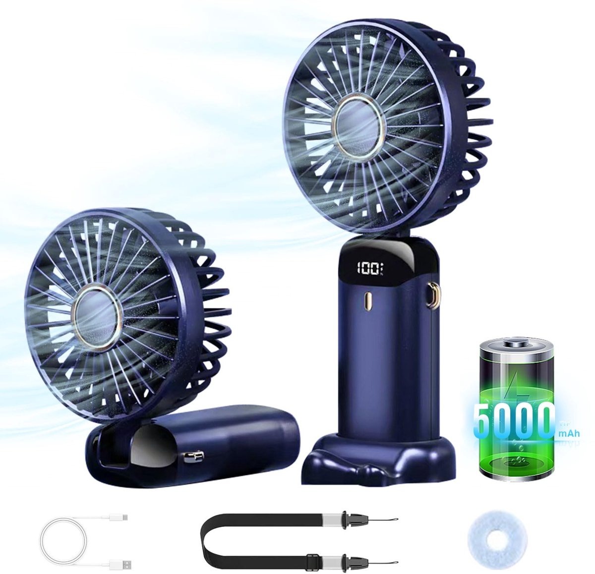 SolidKeus - Draagbare Mini Ventilator met 5000mAh Accu en 5 Snelheden