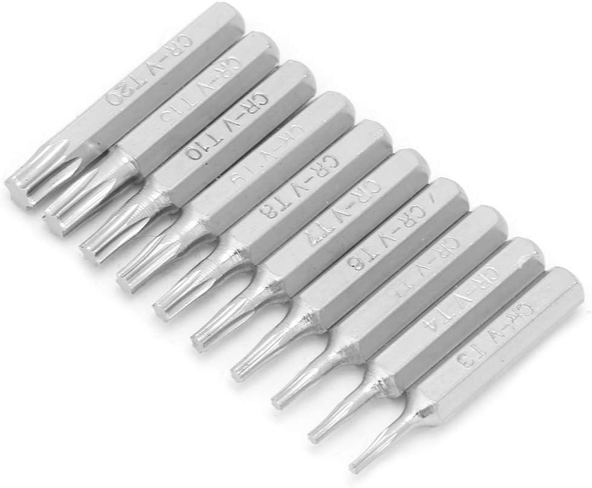 Hex Bit Set voor Reparatiewerkzaamheden - T3 T4 T5 T6 T7 T8 T9 T10 T15 T20 - 10 Stuks met 4mm Schacht en Star Schroevendraaiers