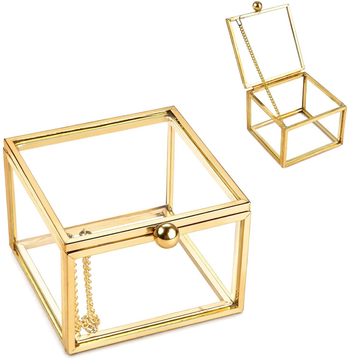 SolidKeus - Geometrische Sieradenbox van Glas en Metaal voor Eenvoudige Opslag