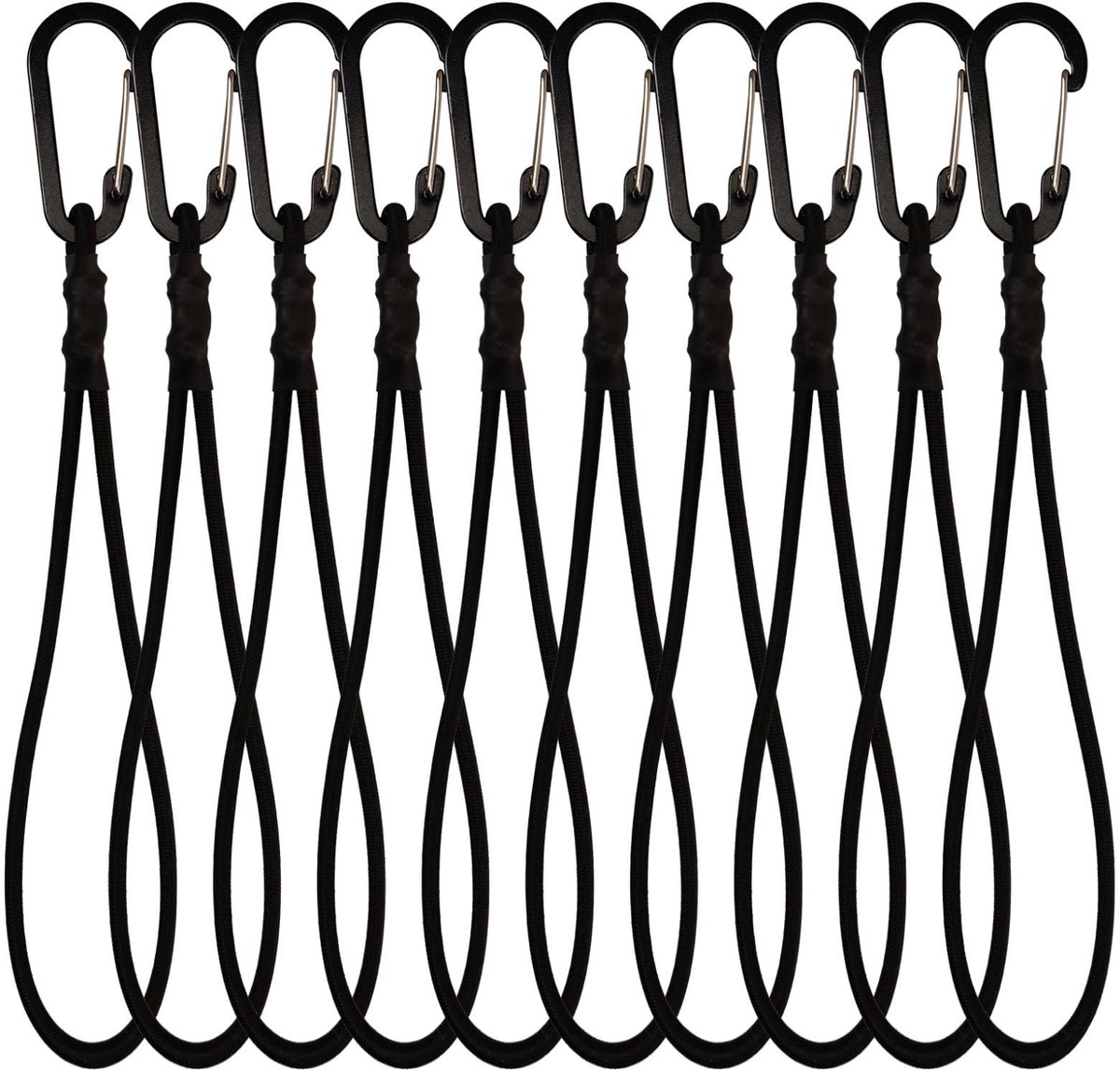 SolidKeus - Set van 10 Elastische Spanbanden met Karabijnhaak 30 cm