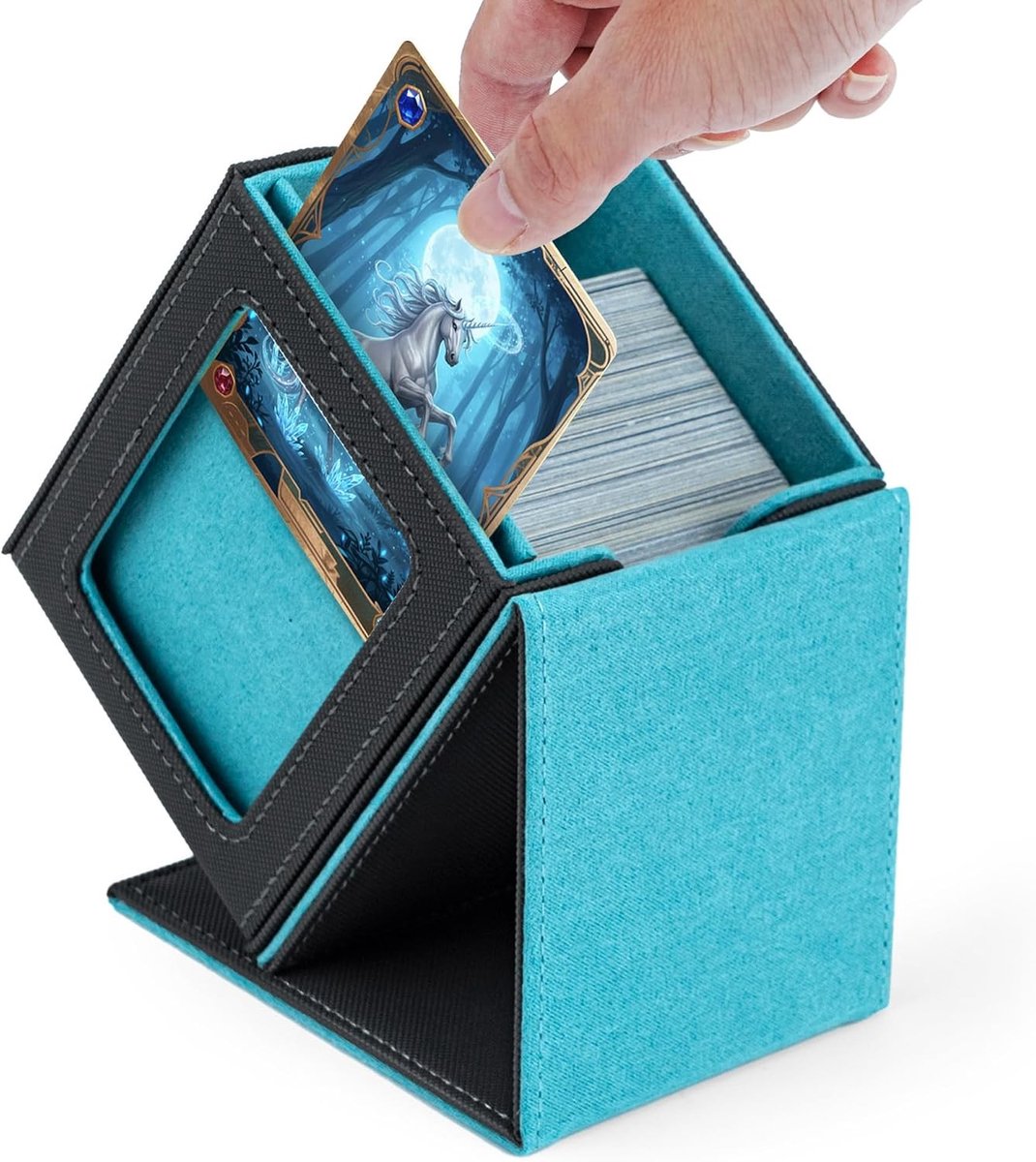 Kaartendoos met Displayvenster voor 100+ Verzamelspeelkaarten, PU Leer, Sterke Magnetische Opbergdoos, Geschikt voor Magic Commander en TCG Kaarten