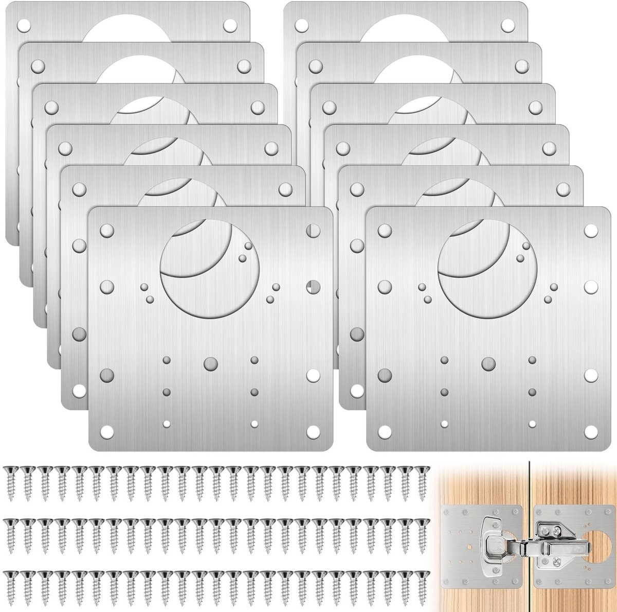 SolidKeus - Set van 12 RVS Hinge Reparatieplaten