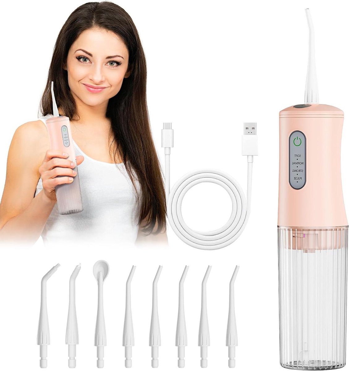 Draadloze Water Flosser - Tandenreiniger Monddouche - Dagelijkse Mondzorg - 4 Reinigingsstanden - 200ml Tank - Roze