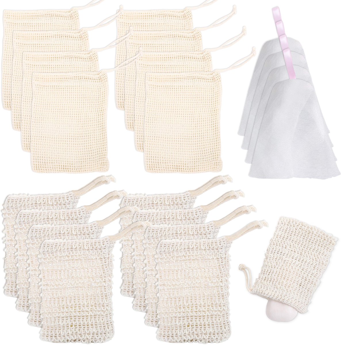 SolidKeus - Set van 20 Sisal Zeepzakjes met Koordsluiting