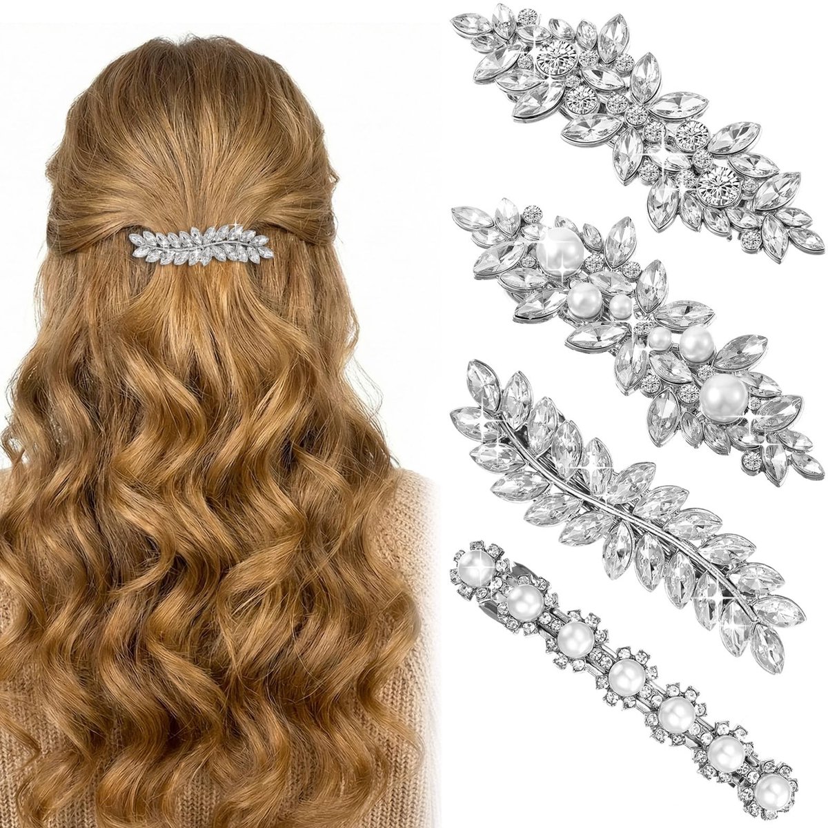 SolidKeus - Set van 4 Elegante Haarspelden met Strass voor Bruidsaccessoires