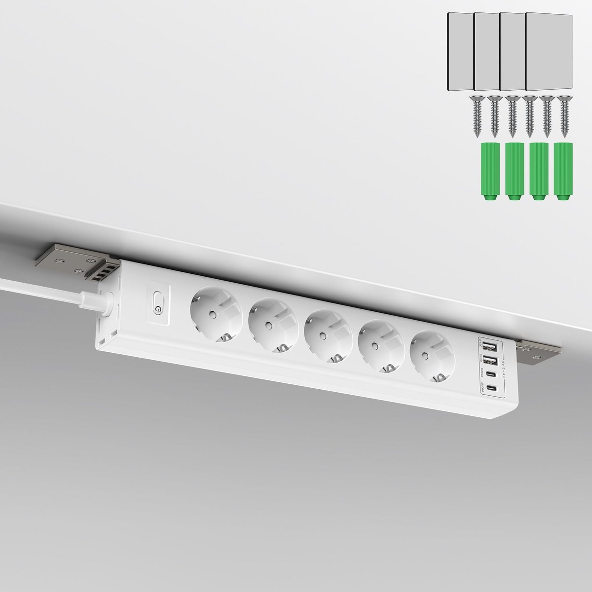 SolidKeus - 5-Voudige Stopcontact met 2 USB-C en 2 USB-A Poorten