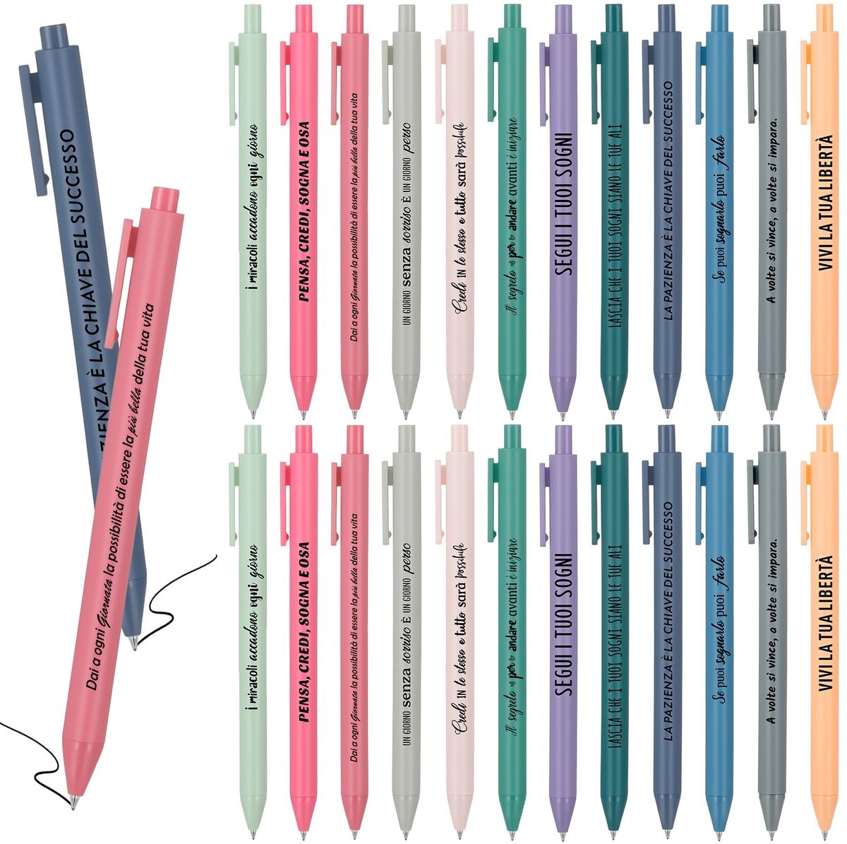 SolidKeus - 48 Kleurrijke Balpennen met Inspirerende Citaatprint