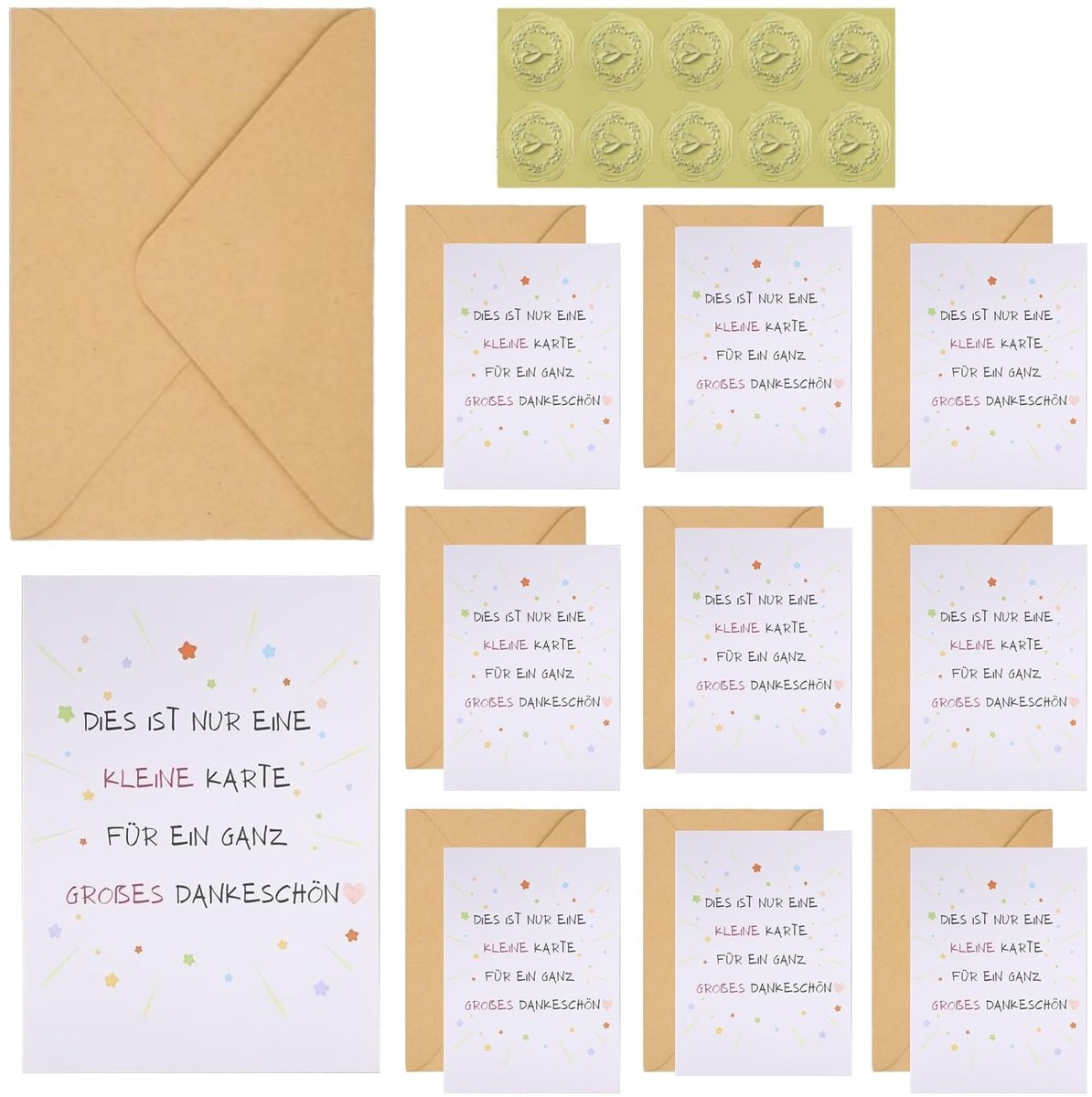 SolidKeus - Set van 10 Kraft Papier Enveloppen met Hartvormige Stickers