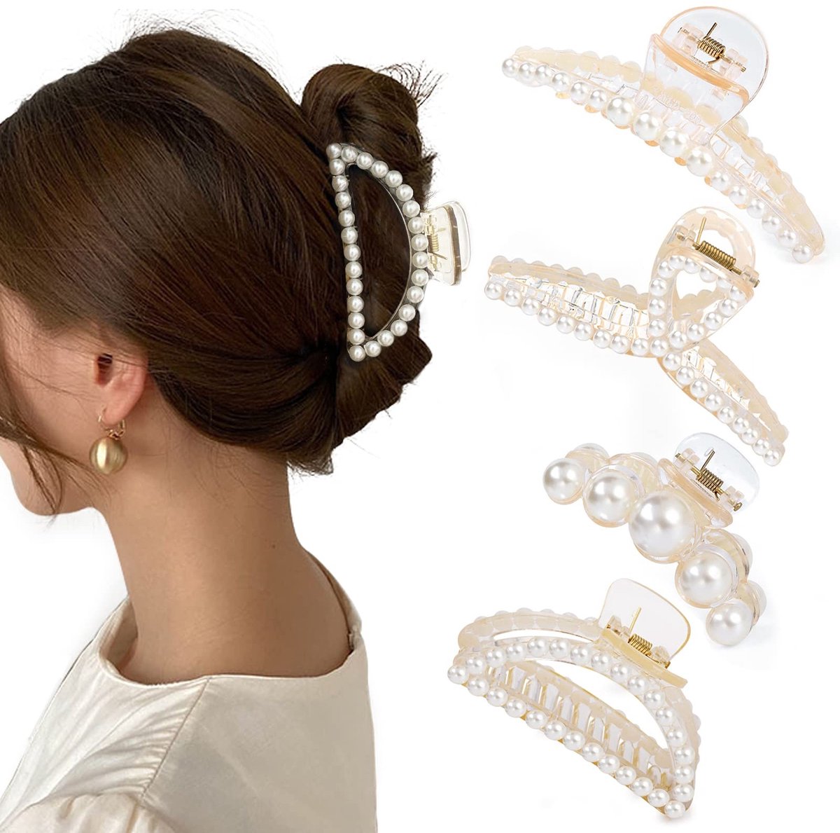 SolidKeus - Set van 4 Grote Parels Haar Klemmen voor Dames