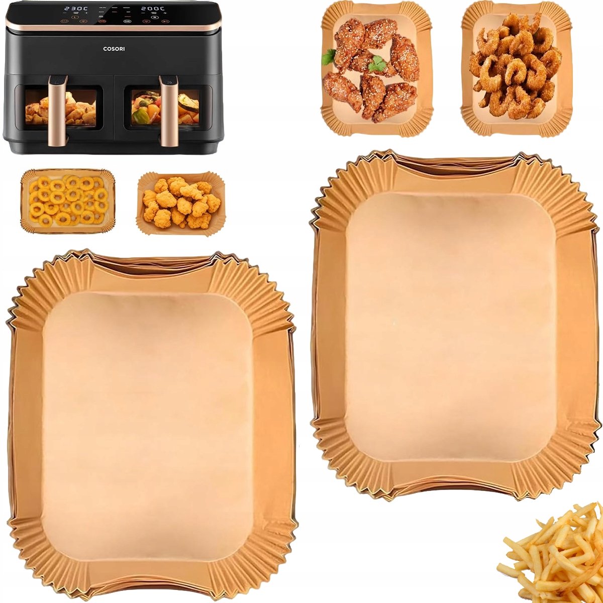 120x Bakpapier Vellen voor Airfryer - Rechthoekig - 21x17cm