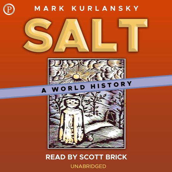 Boekcover van 'Salt A World History' met een oude afbeelding van een man in een woestijnlandschap onder een zon.