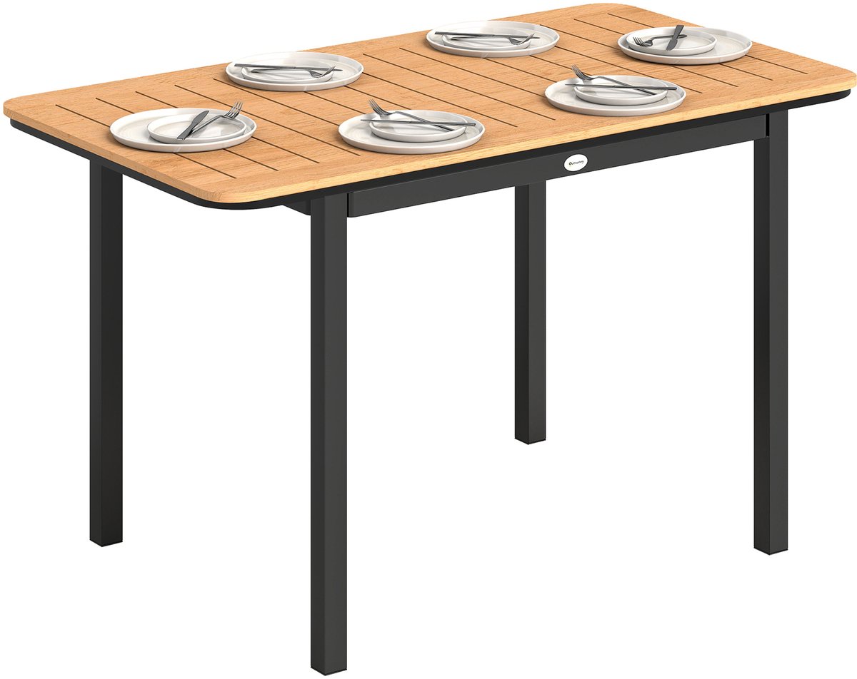Tuintafel – Eettafel voor 6-8 personen – Met rechthoekig tafelblad van acaciahout – Afgeronde hoeken – Metalen onderstel – 127 x 70 cm – Bruin