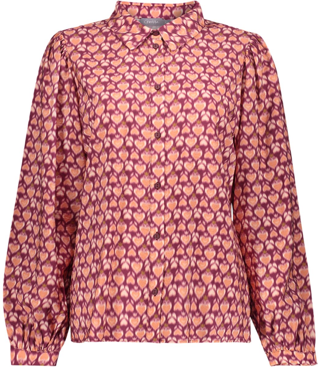 Geisha Blouse Blouse Met Grafische Print En Klassieke Kraag 63647 20 Cassis/orange Dames Maat - XS