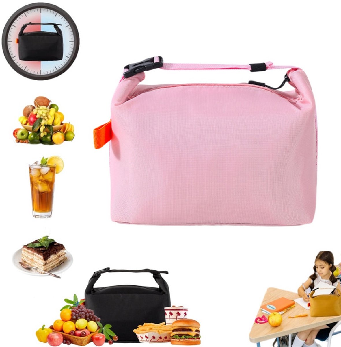 Geïsoleerde lunchtas-24.5*22*14cm–Lekvrije thermische lunchtas–Geschikt voor volwassenen en kinderen–Waterdichte koeltas–Grote inhoud–Ideaal voor werk, school, picknicks en reizen–Koeltas-Lunchtas-Koeltasje lunch-Isolatie-lunchtas dames voor werk