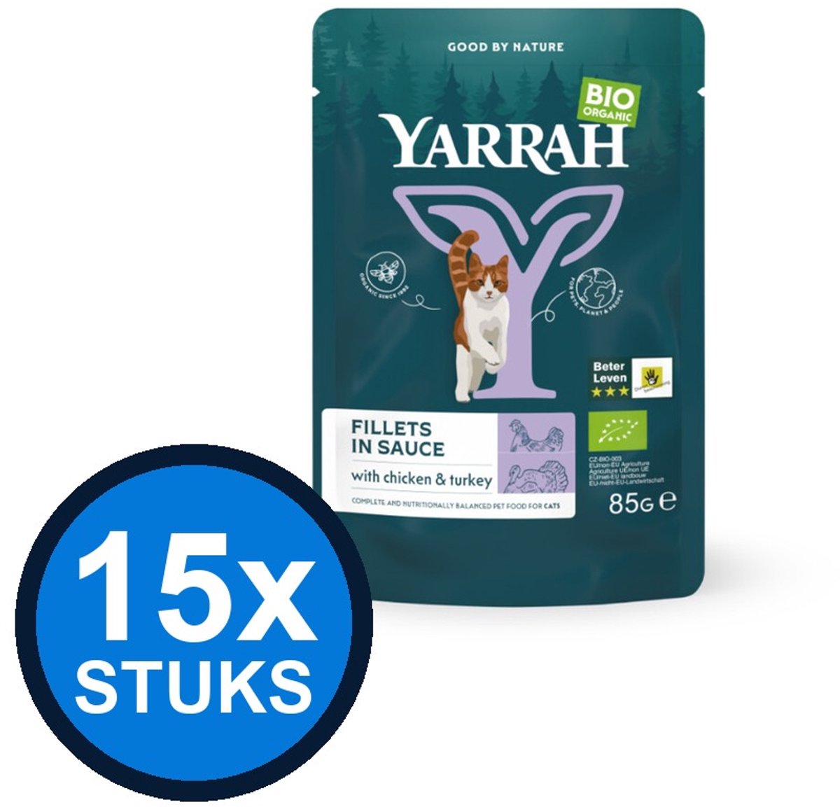14x Yarrah cat bio pouch fillets gravy turkey 85gr