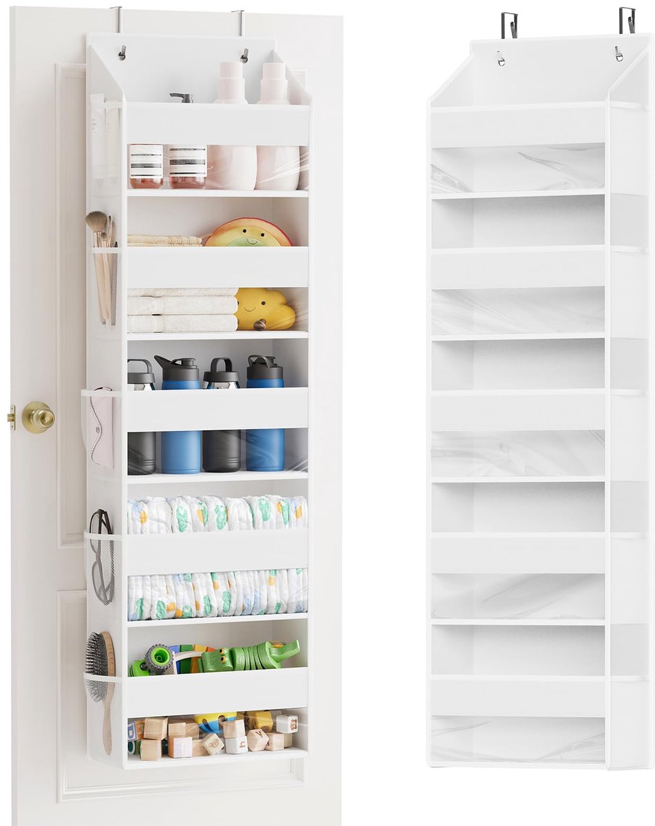 Deur Organizer met 5 Grote Vakken - Hangende Opbergtas met 10 Mesh Zijvakken - 5 Laags Opbergsysteem met Transparante Vensters - Voor Slaapkamer, Badkamer, Kinderkamer & Wasruimte - Wit