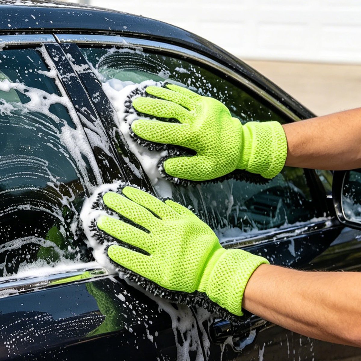 Set van 2 Microvezel Autowashandschoenen - Chenille Vijfvinger Washandschoenen - Zachte Krasvrije Reinigingshandschoenen voor Auto, Motor, Ramen & Huishoudelijke Schoonmaak