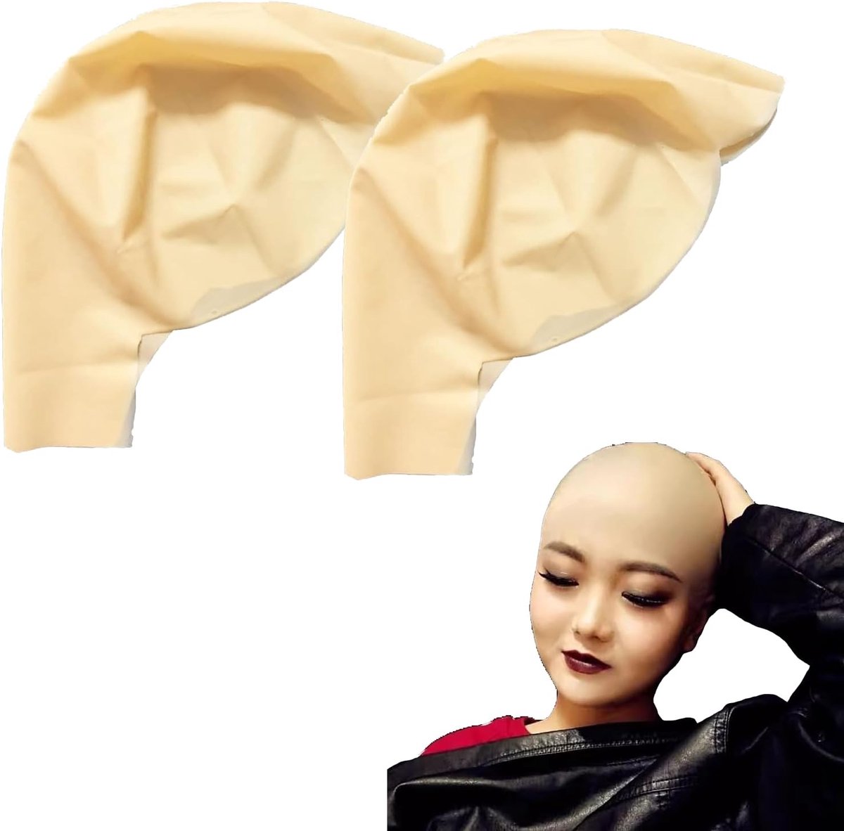 2 Stuks Kale Latex Pruikkapjes, Huidskleur, Latex Muts Voor Make-Up, Cosplay, Halloween, Carnaval, Volwassenen, Tieners