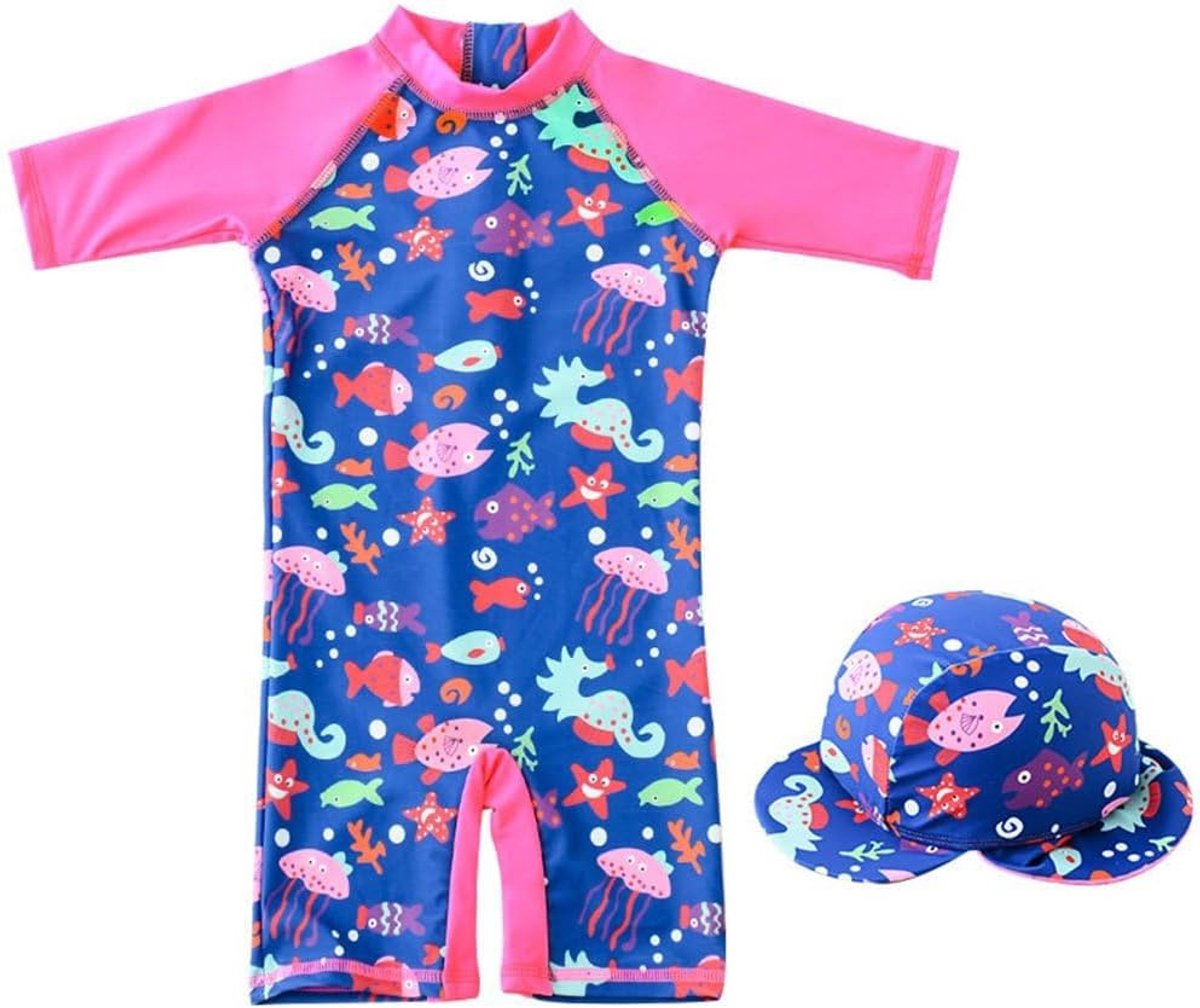 Badpak voor meisjes, uv-bescherming, lange mouwen, eendelig, zonnebescherming, zwempak, badmode, badkleding met zonnehoed