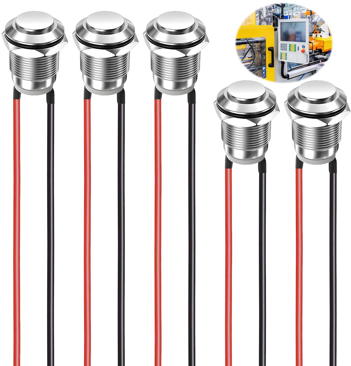 5 stuks waterdichte drukknoppen, 12 mm drukknop met draad 2A/12V/24V/125V/250V momentane drukschakelaar, uitstekende drukschakelaar, metalen drukknopschakelaar, ronde knop aan/uit voor claxon, bel