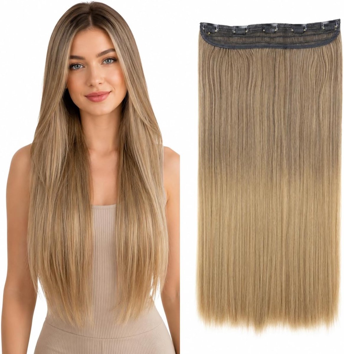 Haarextensies Haarstukje Glad Ombré Bruin Blond C75
