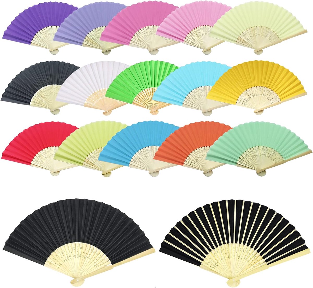 15 stuks handwaaiers, opvouwbare papieren waaiers, bruiloft, accessoires voor bruiloftsdecoratie, feest, feest en picknick (multicolor)
