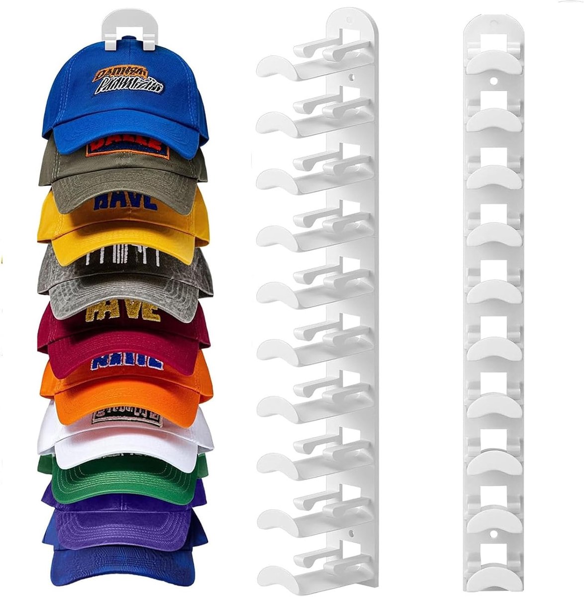 Set van 2 hoedenorganisatoren, ophanging voor hoedenrek, ruimtebesparende honkbalpet, opberghoed, organizer voor balhoeden, golfpetten, sportpetten sjaals, handschoenen, muur, slaapkamer, deur