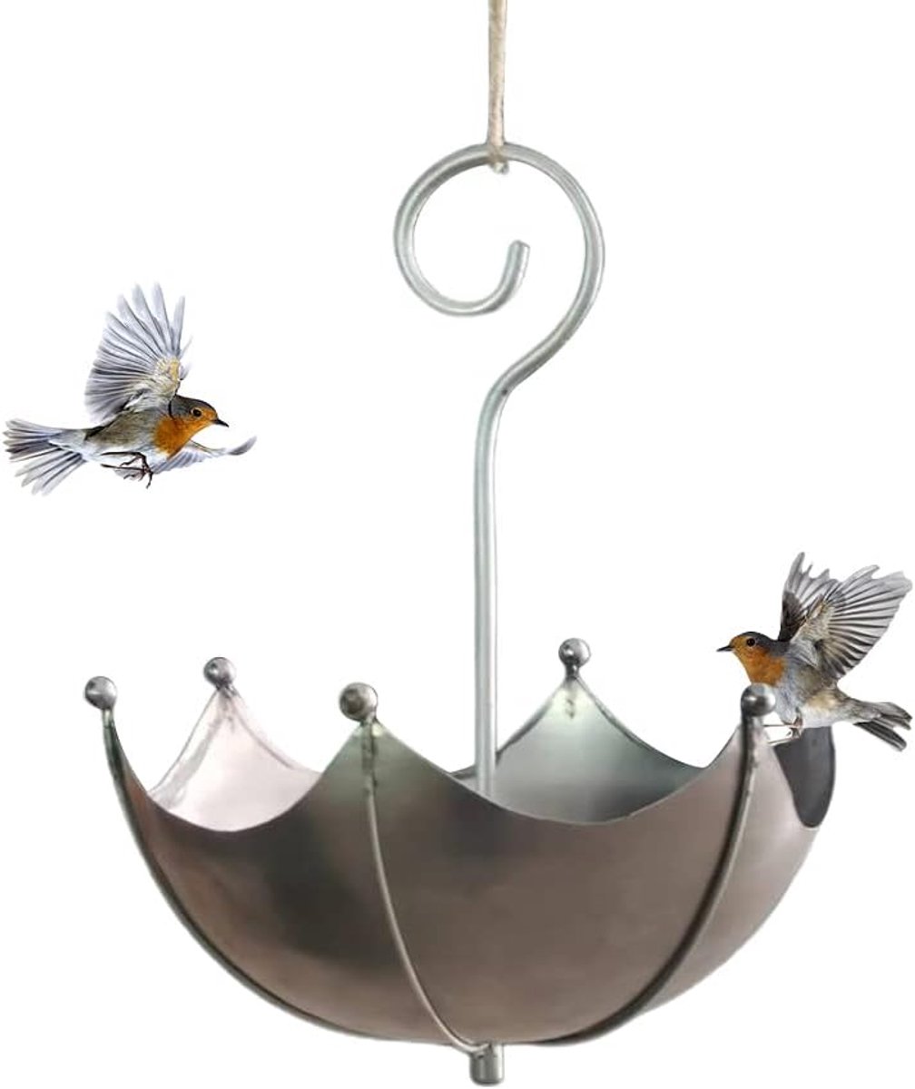 Vogelvoederbak, parapluvormige vogeltrog, outdoor retro roestige vogelvoederbak, vogelbad, tuinvoederstation voor buiten, terras en tuindecoratie