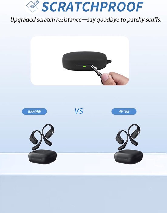 Hoes voor Shokz OpenFit Pro, zachte siliconen beschermhoes, compatibel met Shokz OpenFit Pro, met omhangband, stofdicht, schokbestendig en duurzaam, zwart — afbeelding 4