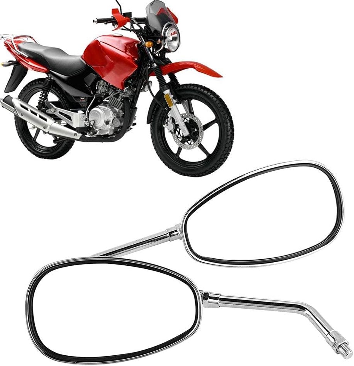 Verchroomd, 2 stuks, universeel, voor stuur, zijspiegel, voor motorfiets, ATV, scooter, zijspiegel, achter