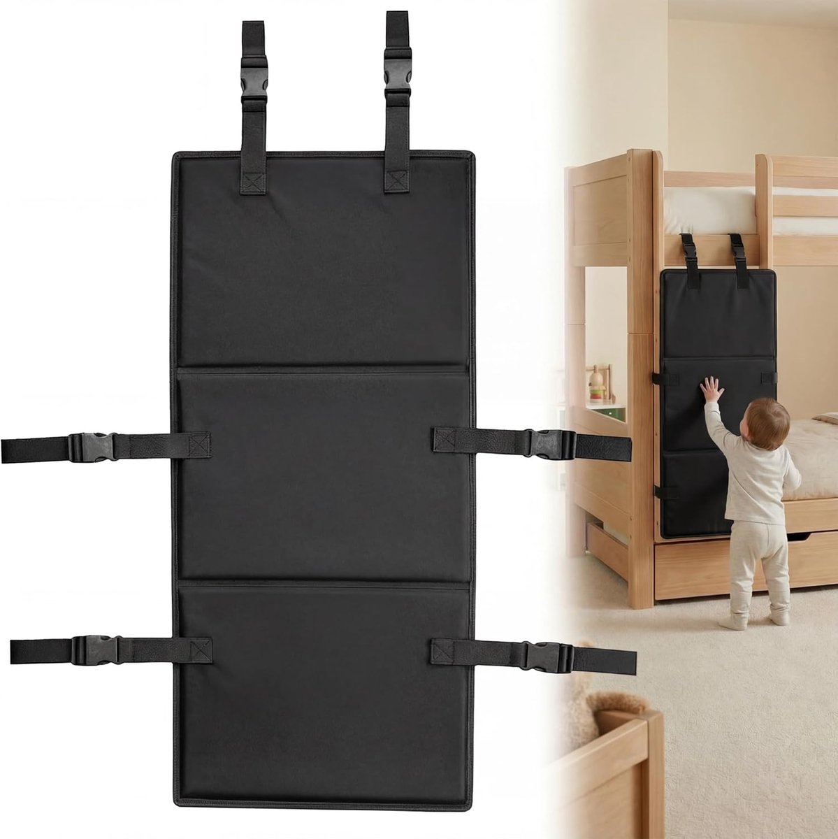 Ladderafdekking, 78 x 38 cm, verstelbare riemsluiting, zwart | Hoogslaperbescherming voorkomt het klimmen van kinderen, veilige gespen voor dagelijks gebruik