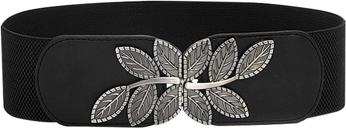 Rekbare riem voor jurken jumpsuit jas riem vintage elastische brede blad taille riem tailleband gouden riem