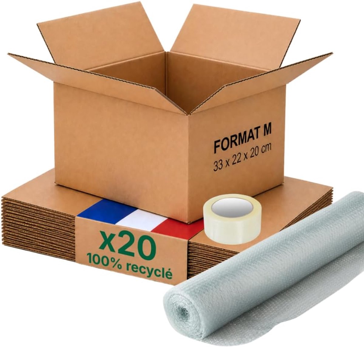 M - 20 stuks + bubbelfolie + lijm - 31 x 22 x 20 cm - versterkt - A4-documenten, kleding, e-commerce - Life Pack