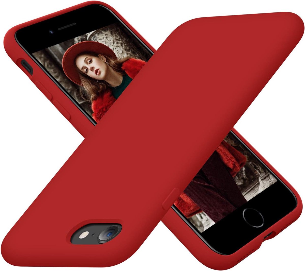 Beschermhoes voor iPhone SE 2022/2020, 7/8, ultradun, duurzame siliconen, microvezelvoering, 11,9 cm, rood